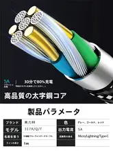 携帯電話用充電ケーブル【極太データケーブル・ブルーライト付き・急速充電対応・汎用】