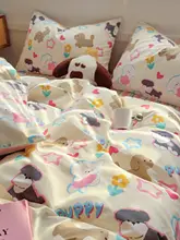 かわいいキャラクター柄 ベッド用4点セット【100%コットン・肌触り抜群・掛け布団カバー・シーツ・ボックスシーツ】