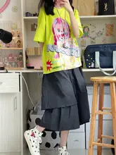 原宿風 おしゃれなルーズフィット Tシャツ【レトロデザイン・チュニックスタイル】