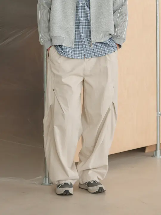 秋季レトロデザインのワイドレッグカーゴパンツ【アイボリー・フィット】