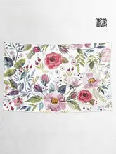 バラとザクロの花のイラスト壁掛けタペストリー【ロマンティックデザイン・装飾用】
