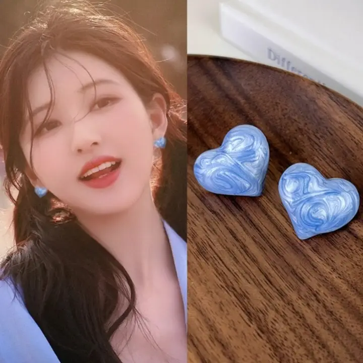 ブルー ハートデザインイヤリング【ヴィンテージスタイル・レディース・夏用】