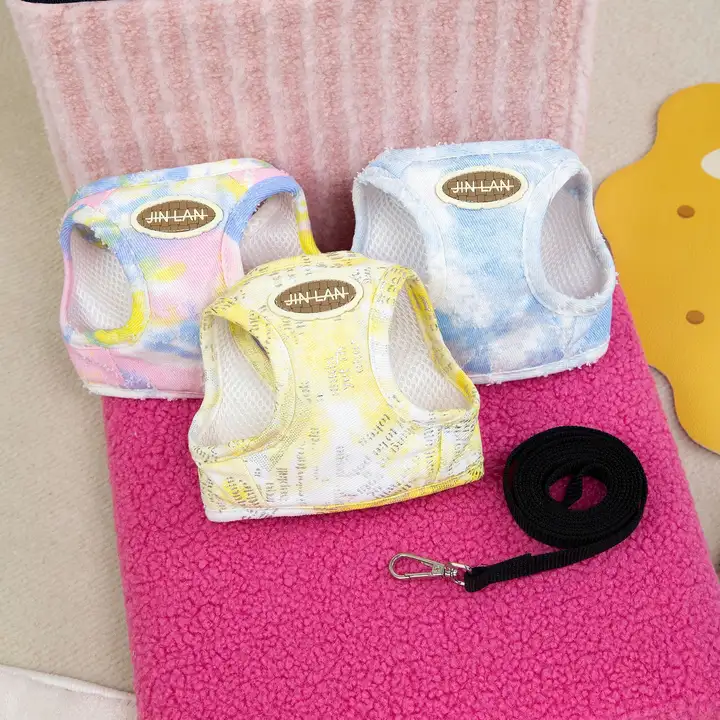 カラフルデニム製ペットハーネス【小型犬用・春夏対応・リード付き】