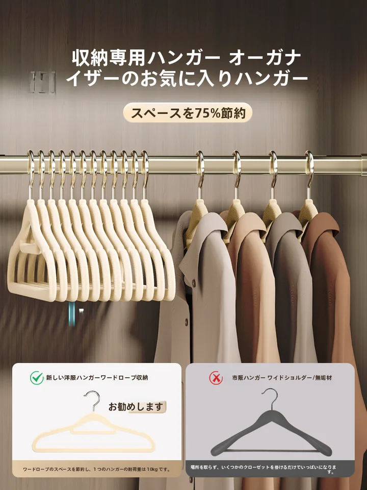 ハンガー 100個 家庭用 整理用 フロッキー 滑り止め 無痕