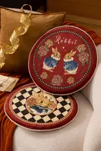 シートクッション 座布団 丸型 ウサギモチーフ レッド アメリカン風 出窓 チェア スツール 上品