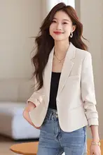 米白色のショートジャケット【春秋用・韓国風・スリムフィット・小柄向け】