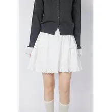 白色の松緊ウエストレース刺繍スカート【春用・女性用】