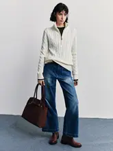 メリノウールとカシミヤのハーフジップニットセーター【クラシックデザイン・ケーブルニット】