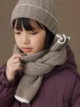 カキオレンジの子供用ウールマフラーと帽子【冬用・厚手・保温性】（セットアップ対応）