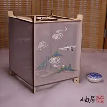 忘忧山デザイン 鶴刺繍入り宮灯スタイル ベッドサイドランプ【おしゃれな提灯・寝室用】