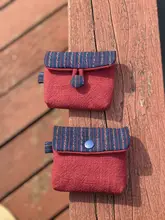 Bluetoothイヤホンケース カードケース 小銭入れ 綿100% 手織り風コットン レトロ ハンドメイド