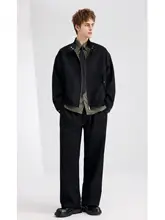 チェック柄のメンズリバーシブルジャケット【春夏用・黒・スタンドカラー・通勤向け】