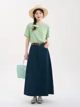 女性用水玉模様のレトロなデニムウェーブスカート