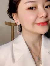高貴な紫ローレン色のイヤリング【天然氷種紫玉髓・長款・フラワーモチーフ】