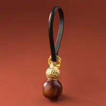 真ちゅう製 木製 福禄葫芦キーホルダー【クリエイティブデザイン・男女兼用・レトロスタイル】