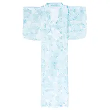 白地に青い花柄の浴衣風ワンピース【レトロデザイン・女性用・改良和服】