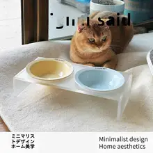 猫用陶器製フライングディスク型食器【高脚・アクリル首サポート付き】