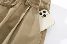 XinmonLee レディース カーキ色ワイドレッグパンツ【春秋用・高腰・ゆったり・】