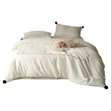 高級感あるシンプルな夏用ライセールコットンの四件套【エレガントな刺繍・ドット柄・ボール付き・取り外し可能】（セットアップ対応）