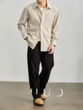 レトロスタイル メンズ長袖シャツ【防皺・ストライプ・翻領・ポケット付き】