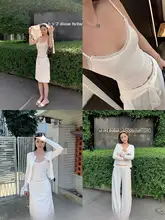 リボン付きトップスとレース縁パンツのカジュアルコーディネート（セットアップ対応）