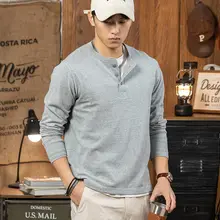 グレー コットン ヘンリーネックシャツ【アメリカンレトロ・長袖・スリムフィット】