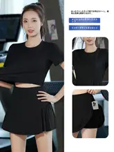 夏用 高弾性速乾ウェア【フィットネス・ゆったりシルエット・ヨガ・テニススカート・短袖】（セットアップ対応）