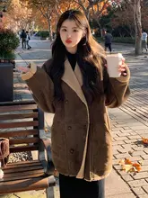 羊羔毛のコート【秋冬用・女性・韓国風・ミニマルデザイン】（セットアップ対応）