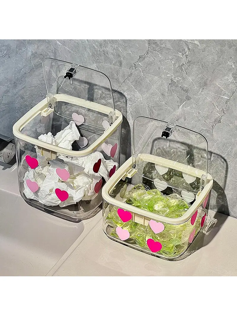 愛心デザインの透明収納ボックス：圧縮式でデスクやトイレに最適な収納解決策