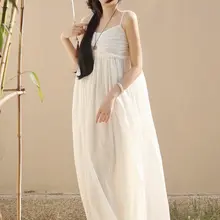 エレガントな二色使いの肩紐付きロングドレス【新中式・文芸風】