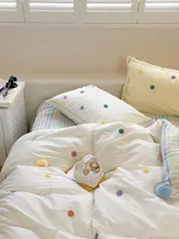 布団カバー 4点セット 綿100% ウォッシュドコットン タオル刺繍 カラフル水玉 カートゥーン柄 ガーリー 寝具