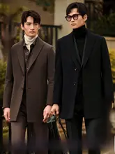 100%ウール製 メンズ秋冬用ダブルフェイスチェスターコート【中長丈・斜め織り】