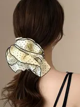 優雅なドットデザインの大きなヘアゴム【高級感・ポニーテール用・韓国風・髪飾り】