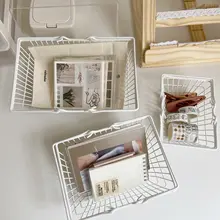 スチール製デスクトップ収納ボックス【ホワイト・ピンク・シンプルデザイン・アクセサリー収納】