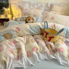 春夏用カートンデザインの全棉ベッドカバー【学生向け・清新スタイル・三点セット（セットアップ対応）】