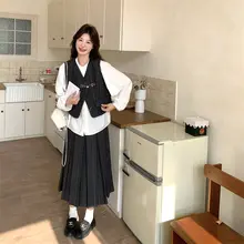 デザイン感あるベスト付きシャツとスカート【春秋向け・流行・女性用】（セットアップ対応）