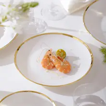 金縁陶磁器製 丸型ディナープレート【家庭用・西洋料理・浅皿・サラダプレート】