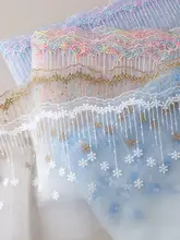 幅18cm 高品質アメリカ製コットン刺繍レース【黒白ゴールドライン・DIY手作り服飾用】
