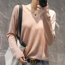 Vネック秋用カシミヤニットトップス【女性用・リブ編み・フィット感】