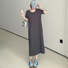 感のあるシンプルなカジュアルTシャツワンピース【夏用・半袖・ストレートシルエット】