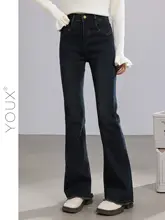 加絨デニムパンツ【レトロデザイン・スリムフィット・フレア】