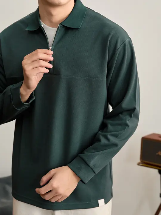 スウェット メンズ ポロカラー 長袖 肉厚 切り替え フェイクレイヤード 上品 大人っぽい 「LUUD」