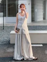 高級感のあるバイカラーストライプのスーツベストとワイドパンツ【春夏・女性用・魅力的なコーディネート】（セットアップ対応）