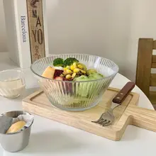 ストライプガラスボウル 朝食用 フルーツ サラダ シリアル アイスクリーム デザート 大サイズ