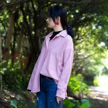 ストライプデザインの長袖シャツ【ゆったりシルエット・韓国風・快適】