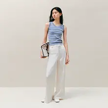 INSPIRE&STORIES ストレッチニットタンクトップ【春夏用・ブルーストライプデザイン・内着・外着可】