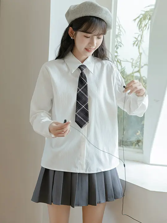 女子用白シャツ【JK制服・秋冬用・フリース裏地・長袖】