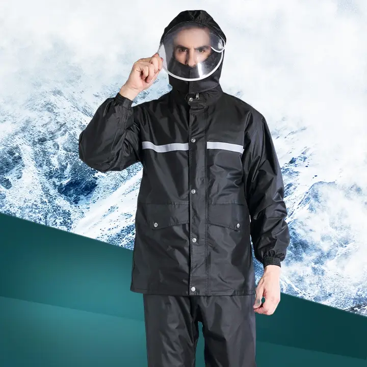 男女兼用 長袖防水レインコートセット【単独着用・電動バイク対応・大人用】