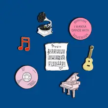 ピアノとギターのデザインバッジ【音符・レコード風・カジュアル】