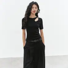 Tシャツ レディース 半袖 リヨセル オープンワーク 接触冷感 スリムフィット 着痩せ デザイン 夏 「EIGHTHMONTH」